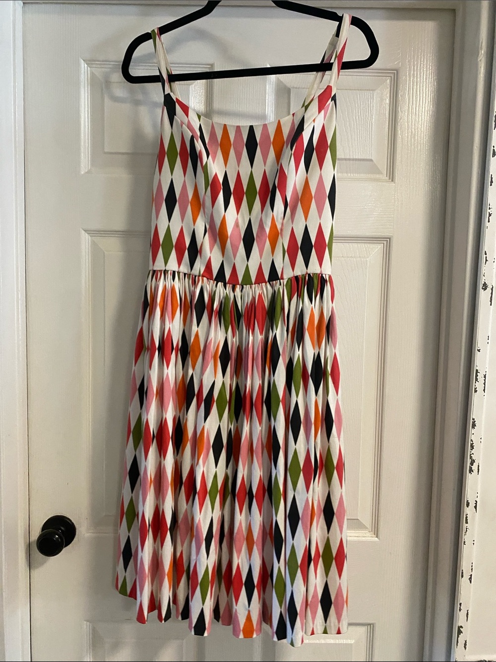 Pinup Couture White Diamond-Print Sundress with Pink, Red and Green size L